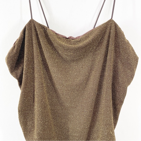 Good American Bodysuit Brown Gold Metallic Sleeveless Spaghetti Straps Size 8 - Picture 2 of 7